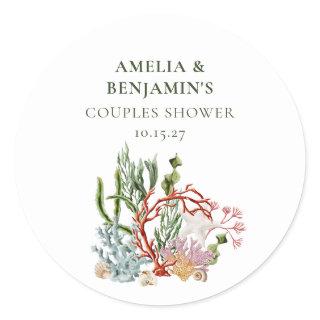 Underwater Sea Coral Shells Couples Shower Classic Round Sticker