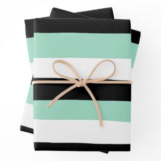 Uneven Stripes - Mint Green, White and Black  Sheets