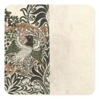 Unfinished 'Bird and Vine' wood block design for w Square Sticker