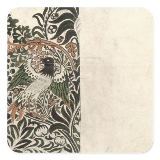 Unfinished 'Bird and Vine' wood block design for w Square Sticker