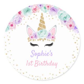 Unicorn 1st Birthday - Gold Teal Pink Purple Classic Round Sticker