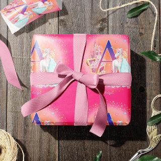 Unicorn and Princess with Castle Letter A Monogram
