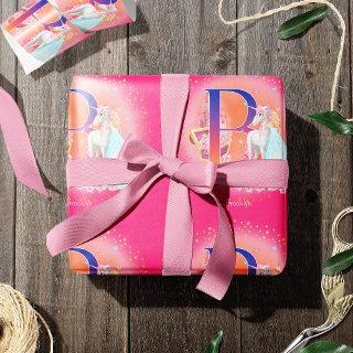 Unicorn and Princess with Castle Letter B Monogram