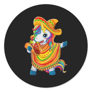 Unicorn And Tacos Cinco de Mayo Sombrero For Men Classic Round Sticker