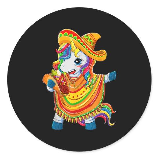 Unicorn And Tacos Cinco de Mayo Sombrero For Men Classic Round Sticker