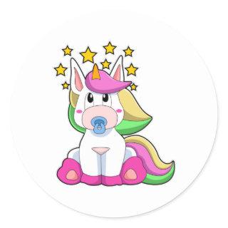 Unicorn as Baby with Pacifier Classic Round Sticker