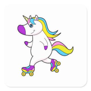 Unicorn at Inline skating with Roller skates Square Sticker