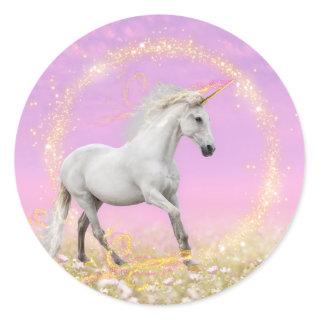 Unicorn Birthday Party Pink and Lavender Classic Round Sticker