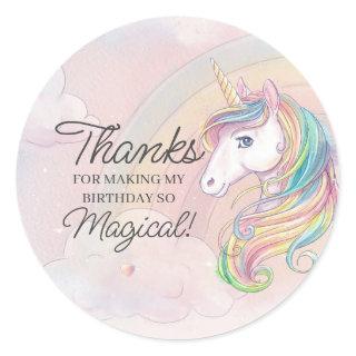 Unicorn birthday party thank you favor classic round sticker
