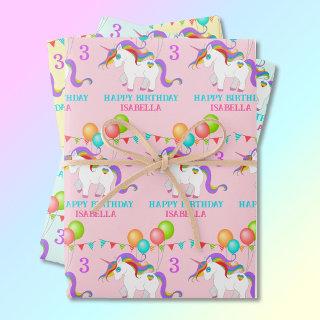 Unicorn Birthday Personalize Name 3 Colorful  Sheets