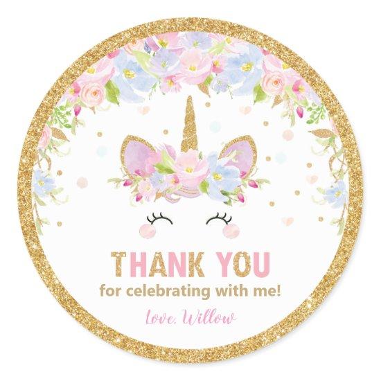 Unicorn Birthday Thank You Favor Sticker Labels