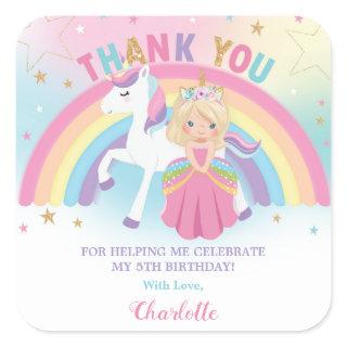 Unicorn Blonde Princess Birthday Thank You Favor Square Sticker