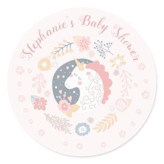 Unicorn Blush Florals Baby Shower Personalized Classic Round Sticker