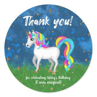 Unicorn Bold Bright Colors Thank You Birthday Classic Round Sticker
