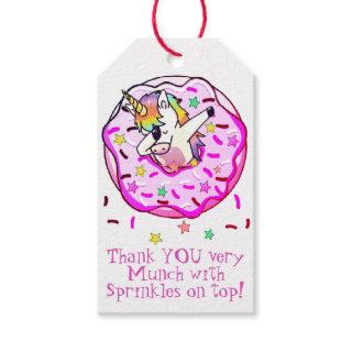 Unicorn Dab Pose in Pink Iced Donut and Sprinkles Gift Tags