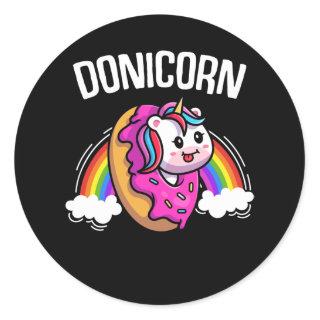 Unicorn Donut Lover Rainbow Cute Food Classic Round Sticker