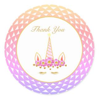 Unicorn & Flowers on Pastel Colors Thank You Classic Round Sticker