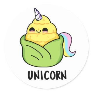 Unicorn Funny Baby Corn Pun  Classic Round Sticker