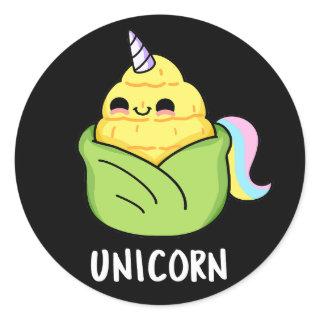 Unicorn Funny Baby Corn Pun Dark BG Classic Round Sticker