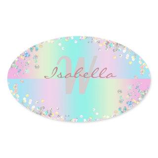Unicorn Holographic Glitter Oval Sticker