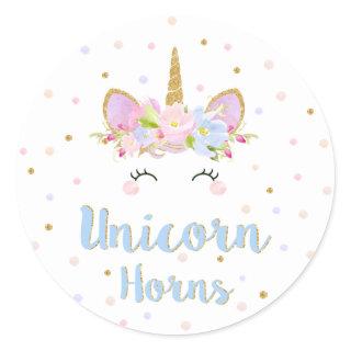 Unicorn Horns Sticker Birthday Party Favor Labels