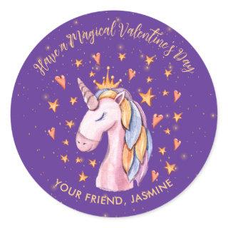 Unicorn Kids Classroom Valentine's Day Classic Round Sticker