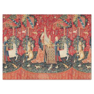 UNICORN,LADY PLAYING ORGAN Red Floral Tissue Paper