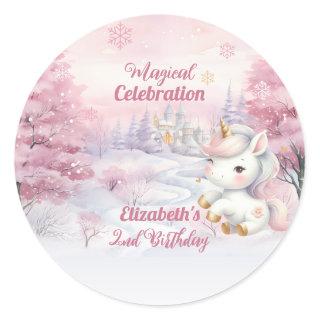 Unicorn Magical Celebration 2nd Birthday Party Classic Round Sticker