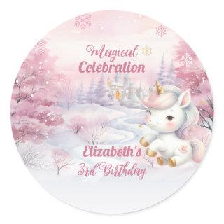 Unicorn Magical Celebration 3rd Birthday Party Classic Round Sticker