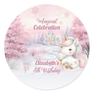 Unicorn Magical Celebration 5th Birthday Party Classic Round Sticker
