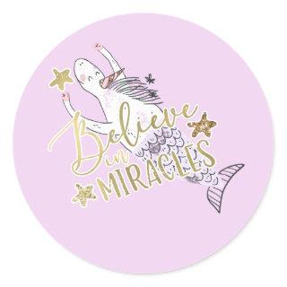 Unicorn Mermaid Modern Trendy Believe in Miracles Classic Round Sticker