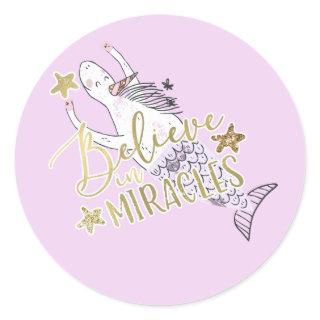 Unicorn Mermaid Modern Trendy Believe in Miracles Classic Round Sticker