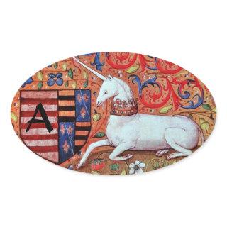 UNICORN OLD BROWN PARCHMENT MONOGRAM OVAL STICKER