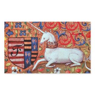 UNICORN OLD BROWN PARCHMENT MONOGRAM RECTANGULAR STICKER