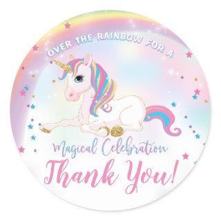 Unicorn Over The Rainbow Birthday Thank You Favor Classic Round Sticker