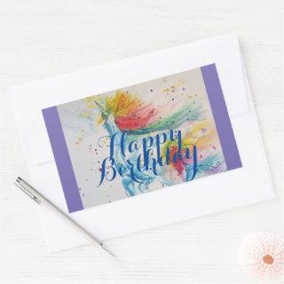 Unicorn Painting Happy Birthday Watercolour Art Re Rectangular Sticker