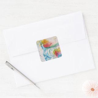 Unicorn Painting Watercolor Painting Rainbow Art Square Sticker