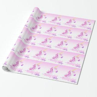Unicorn personalized new baby pink paper wrap