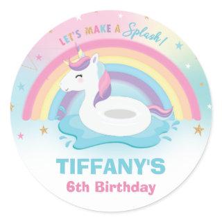 Unicorn Pool Birthday Party Rainbow Unicorn Classic Round Sticker