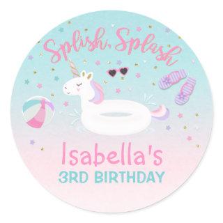 Unicorn Pool Party Favor Tag Sticker Pool Party