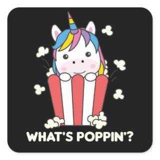 Unicorn Popcorn Whats Poppin Funny Square Sticker