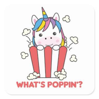 Unicorn Popcorn Whats Poppin Funny Square Sticker