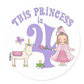 Unicorn Princess  4th Birthday Classic Round Sticker