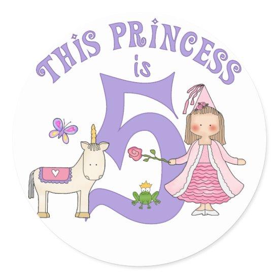 Unicorn Princess 5th Birthday Classic Round Sticker