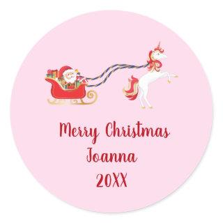 Unicorn Pulling Santa's Sleigh Christmas Gifts Classic Round Sticker
