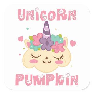 Unicorn Pumpkin Princess Square Sticker