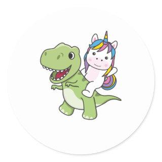Unicorn Rides On Trex Cute Dinosaur With Unicorns Classic Round Sticker