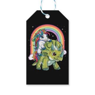 Unicorn Riding Dinosaur Triceratops Rainbow Gift Tags