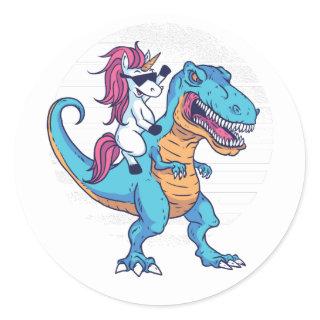 Unicorn Riding T-Rex Classic Round Sticker