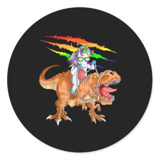 Unicorn Riding T-Rex Dinosaur Classic Round Sticker